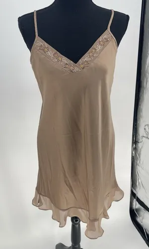 Vintage Slip Dress Large S Beige Satin Beaded‎ Lace Bridal Victorian Bag2 thumbnail 1