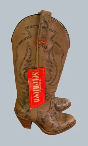 Miss Capezio Vintage Women's Embroidered Leather Stacked Heel Boot Size 5 thumbnail 1