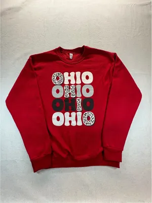 Ohio OHIO Leopard Print Red Crewneck Sweatshirt Size L thumbnail 3