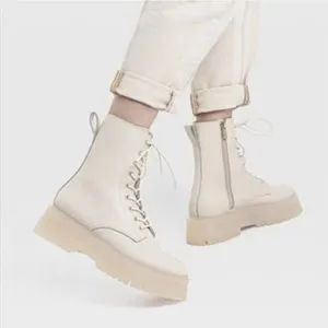 Stradivarius Cream Lace Up Leather Boots Size 38 (8) thumbnail 2