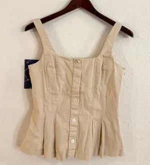 Banana Republic Womens Shirt Beige Peplum Square Neck Sleeveless Cotton Size 4 thumbnail 1
