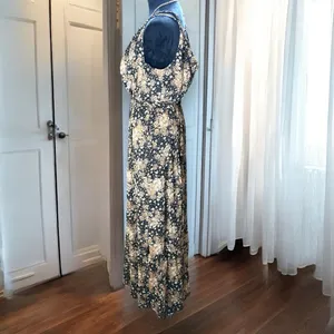 Rebecca B. Floral Maxi Dress‎ Women's Size 10 Black Tan Boho Sleeveless Wrap thumbnail 4