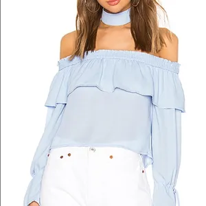 NWT REVOLVE super down Olive Off Shoulder Top in Light Blue Sz SM thumbnail 1
