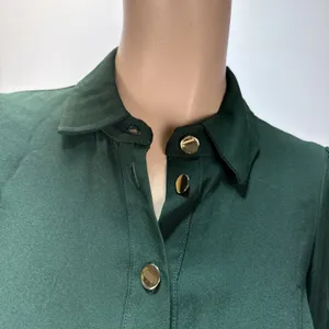 Reformation‎ Hugh Mini Shirt Dress Size 2 Forest Green Gold Buttons Long Sleeve thumbnail 2