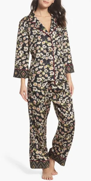 Bed To Brunch Floral Wide Leg Crop Pull‎ On Lounge Pajama Pants Boho XS thumbnail 1