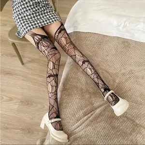 Black Bat Fishnet Suspender Tights Hollow Out High Waist Mesh Pantyhose One Size thumbnail 9