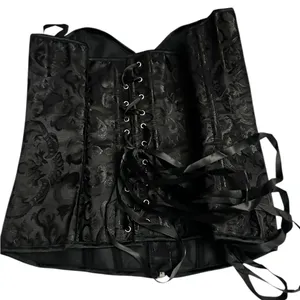 Black Strapless Corset Top with Front Zipper thumbnail 2