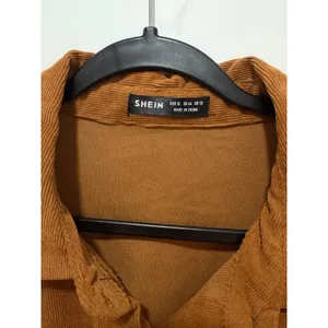 SHEIN Womens XL Corduroy Button Down Shirt Brown Oversized Shacket Long Sleeve thumbnail 2
