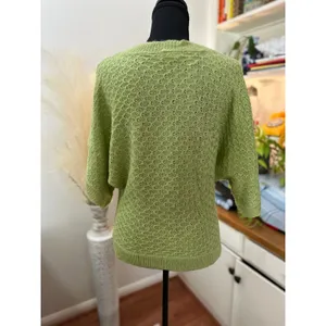 Light Sage Green Knit Sweater L | Breathable Open Weave | Relaxed Fit Spring Top thumbnail 2