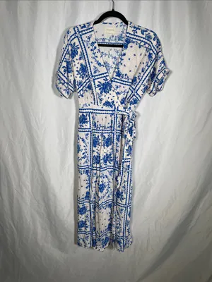 Urban Outfitters Womens Gabrielle Blue Floral Midi Wrap Dress Small thumbnail 2