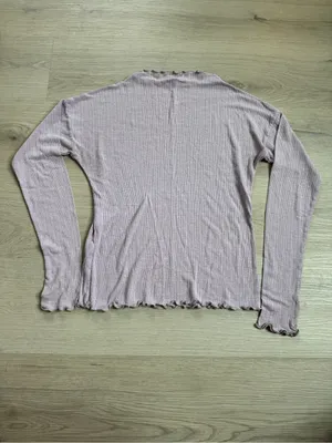 Free People purple ribbed mock neck lettuce edge long sleeve top balletcore chic thumbnail 3