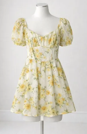 Blu Pepper Yellow Boho Milkmaid Romantic Summer Floral Midi Dress S thumbnail 1