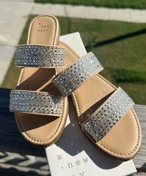 a new day Tan Slide Sandals with Silver Crystal Straps thumbnail 1