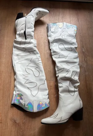 Western holographic thigh high cowgirl boots thumbnail 1