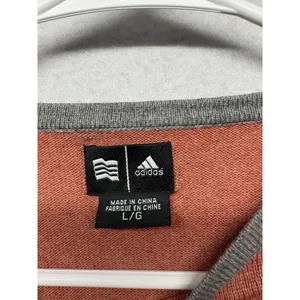 Vintage Adidas Women's Cardigan Sweater Silk Cashmere Orange Gray 3 Stripe Sz L thumbnail 2