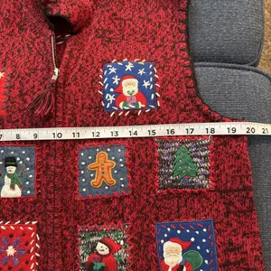 Erika VTG Ugly Christmas Sweater Vest‎ Red Size LG Embellished Zip Embroidered thumbnail 13