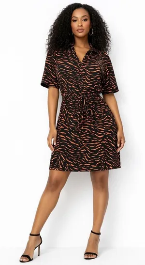 NWT New Look Women's 3X Brown Animal Print‎ Button-Up Dress Y2K Grunge Indie thumbnail 1