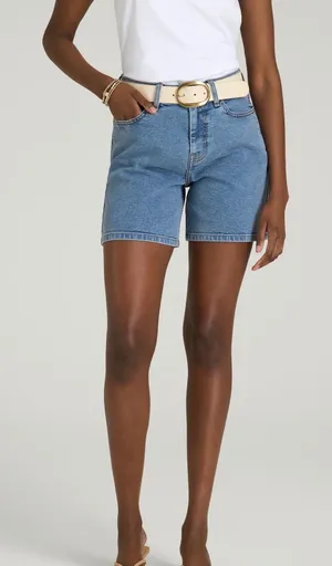 American Tall Women High Waisted Stretch Denim Shorts Normcore Coastal Casual thumbnail 1