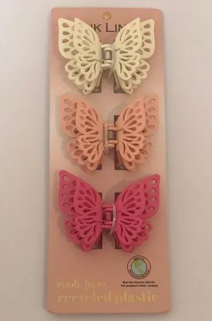 Butterfly nwt Hair Clips Set of 3 pink peach cream 4 x 3 inches thumbnail 1