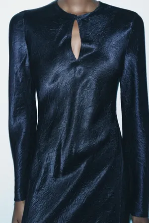Zara Midnight Blue Long-Sleeve Midi Wrap Dress Size Small thumbnail 2