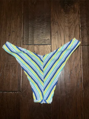 Aerie Striped V-Front Women’s Bikini Bottom — Blue, Yellow, White Small thumbnail 4