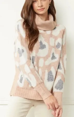 Entro women’s large pullover turtleneck leopard print sweater long sleeve new thumbnail 1