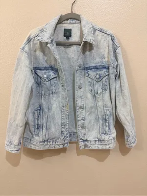 Wild Fable XS Acid Wash Denim Trucker Jacket Light Blue Oversized thumbnail 2