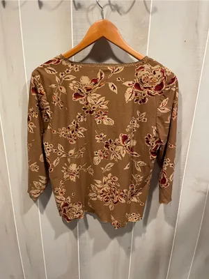 Source Unknown Cute Y2K sandalwood roses lace trim mesh stretchy top 3/4 sleeve thumbnail 4