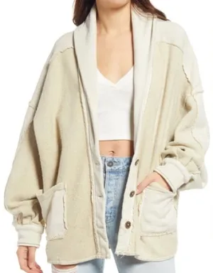 Free People Jordan Fleece Slouchy Jacket Washed Muslin Small Oversized Cozycore thumbnail 1