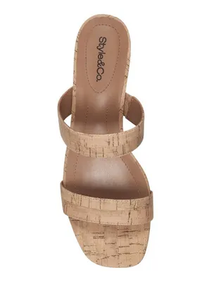 NWT Style & Co. Victoriaa Double Band Block Heel Dress Sandals Cork Brown 6.5M thumbnail 3