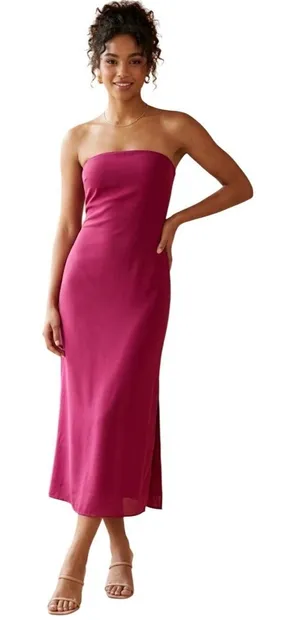 Sadie & Sage Strapless Midi Dress Berry Wine Size Large‎ Side Slit NEW thumbnail 1