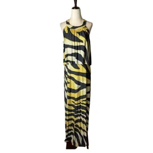 Chico's Black And Gold Zebra Print Jersey‎ Sleeveless Halter Neck Maxi Dress S thumbnail 2