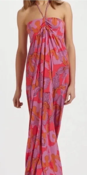 Tibi Iris Ikat Floral Padded Halter Maxi Dress Pink XS thumbnail 1