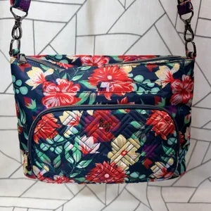 Lug Crossbody‎ Bag Medium Navy Floral Quilted Multi-Pocket Travel Purse thumbnail 2