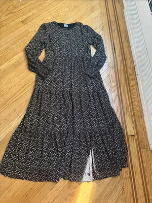 BLANK Black Floral Pleated Full Button-Front Maxi Dress Large thumbnail 1