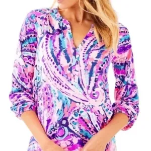 Lilly Pulitzer Meg Colony Coral Shell Out Pink Purple Top Cotton Small Shirt HTF thumbnail 2