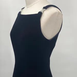 Vintage 90s Betsy & Adam Velvet Column Gown Embellished Maxi Dress Black Small thumbnail 6