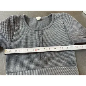OFFLINE Aerie XS Main Squeeze Waffle Crop Top Gray Henley Long Sleeve Thumbholes thumbnail 8