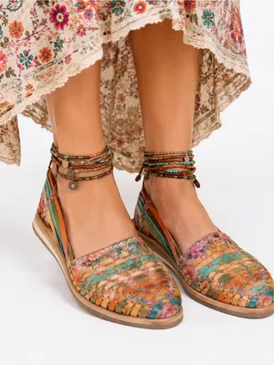 Indios by Impucalza Mexican Leather Floral Woven Huarache Boho Flats US 8 MX 25 thumbnail 2
