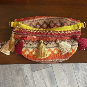 Bohemian Multicolored Tassel Pattern Hobo Sling Bag Brown thumbnail 4