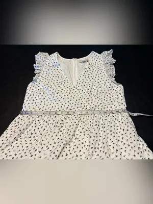 LOFT NWT White Mini Dress with Black Floral Print size 6 v-neck, ruffle sleeves thumbnail 12
