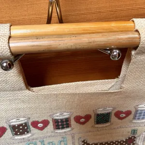 NEW VTG Jute XL Bag Tote Sewing Crafting Knitting Cottage Grandma Farm Country thumbnail 7