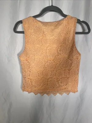 Reoria Womens Peach Orange Lace Semi Cropped Tank Blouse Large thumbnail 4