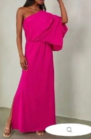 Main Strip Hot Pink One-Shoulder Maxi Dress thumbnail 1