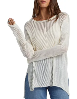 New Roxy Santa Monica Pullover Sweater White Open Knit Cotton High Low Size S thumbnail 1