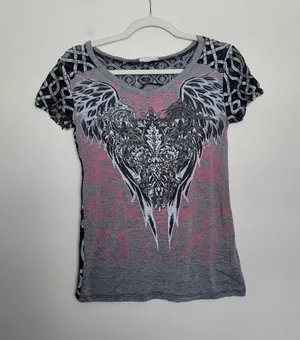 Angels & Diamonds Graphic T-Shirt Demonia Affliction Goth Emo Grunge Mesh Small thumbnail 1