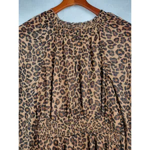 Old Navy Womens Dress Size S Tall Brown Chiffon Leopard Print V-neck Smocked NEW thumbnail 14