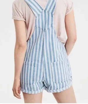 American Eagle Blue White Denim Overall Shorts size XL thumbnail 2