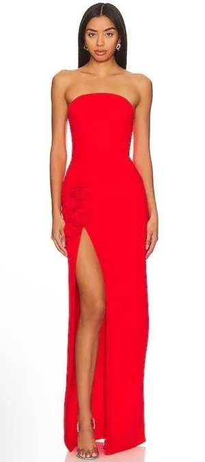 Amanda Uprichard X Revolve Wolfe Maxi Gown In Crimson Red Rosettes thumbnail 1
