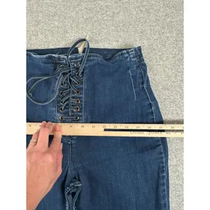 Free People Size 10 Womens Pants Jeans Blue‎ Tie High Waist Hippie Boho Denim thumbnail 12